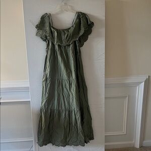 Old Navy Olive Green Maxi Dress with Ruffled Neckline